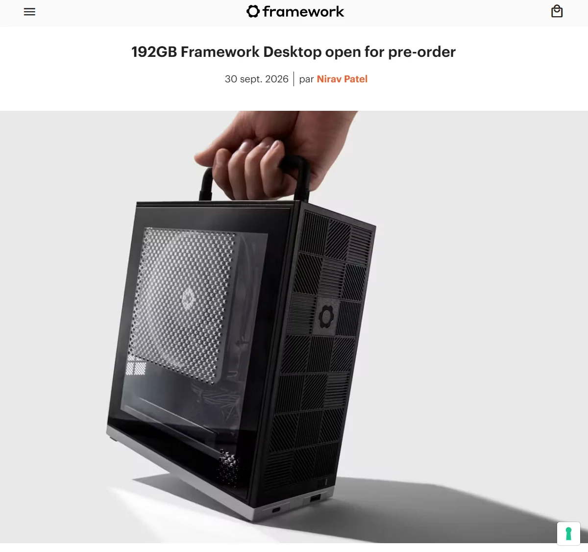 Framework Desktop noir, présenté dans l’annonce du 30 septembre. Capture du site Framework fournie le 6 octobre 2026.
