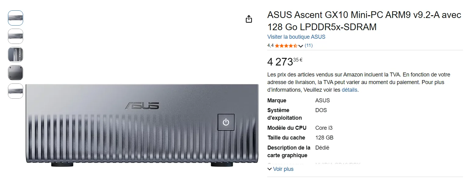 Capture Amazon de l'ASUS Ascent GX10 à 4 273 euros