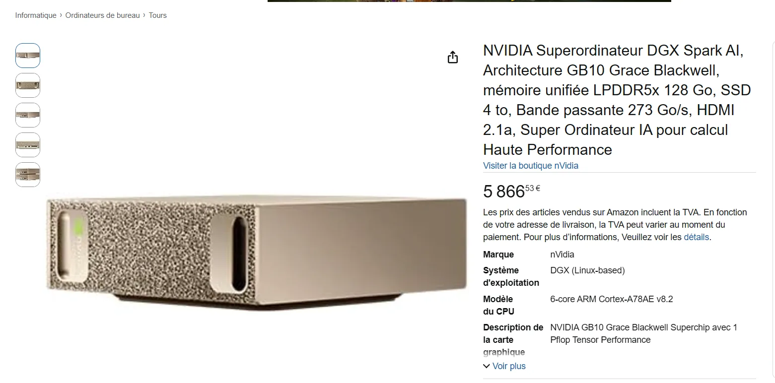 Capture Amazon du NVIDIA DGX Spark à 5 866 euros