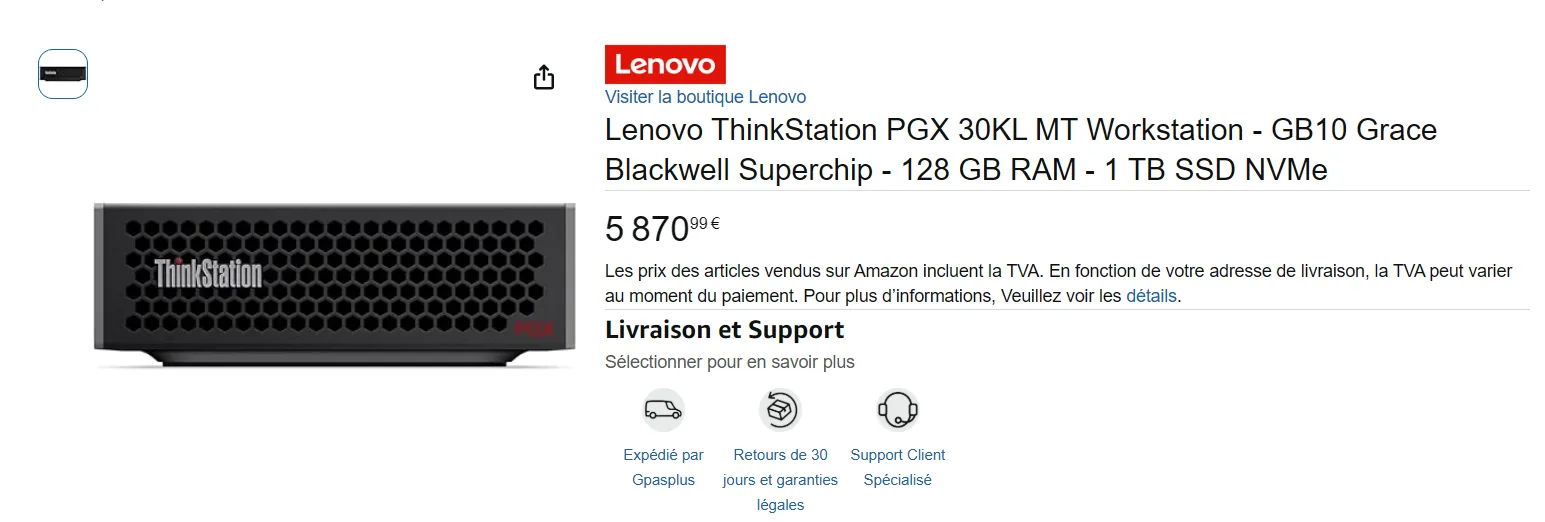 Capture Amazon du Lenovo ThinkStation PGX à 5 870 euros en version 1 To