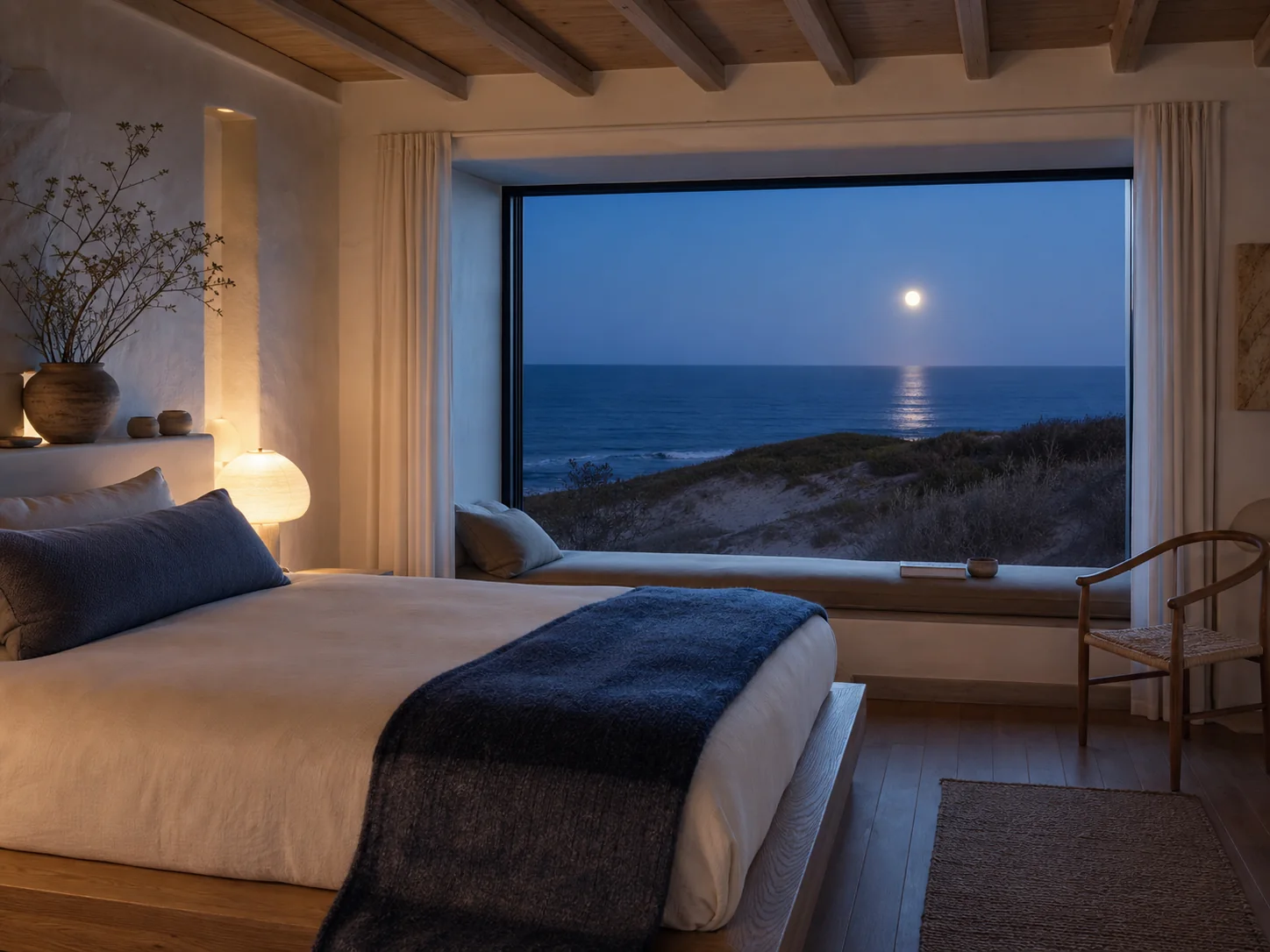 Chambre lumineuse avec vue sur l'ocean